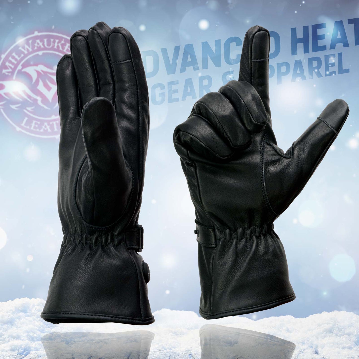 Milwaukee Leather MG7519SET Men’s Black Leather Heated Winter Gloves for Motorcycle Ski Hiking & i-Touch