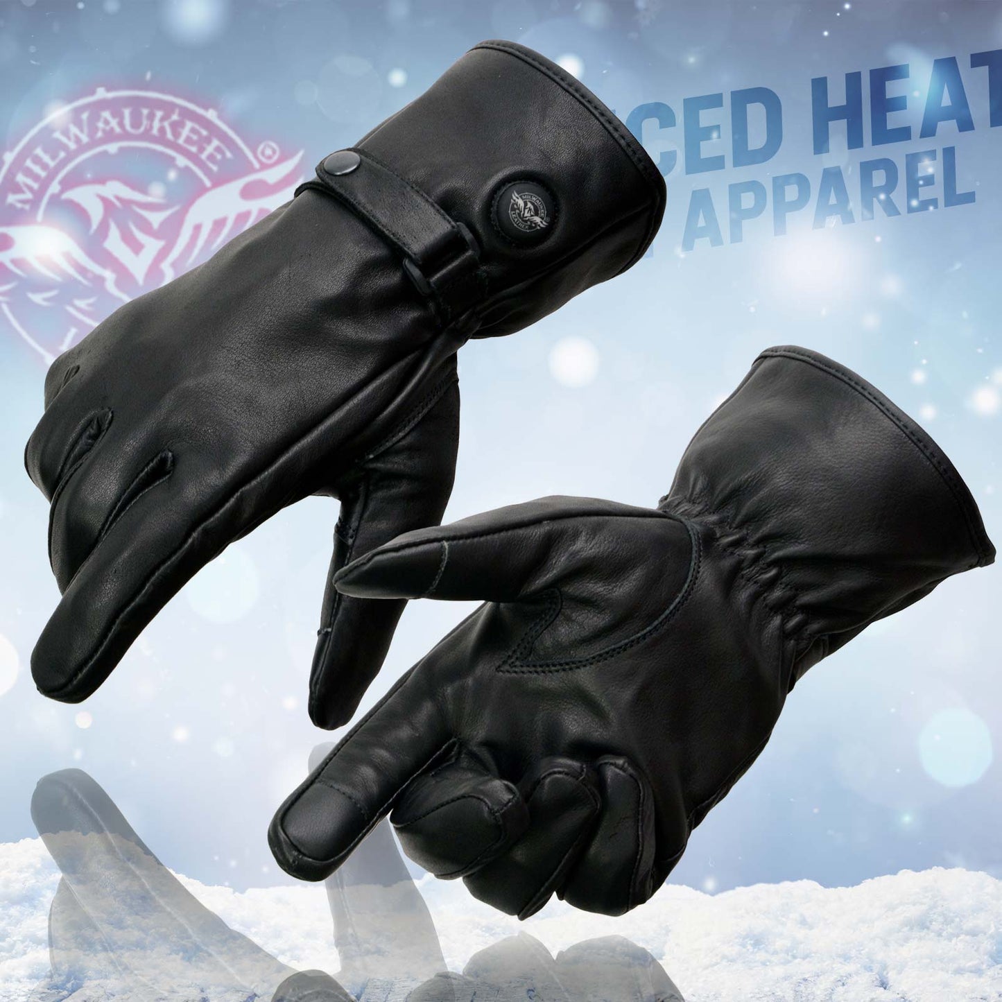 Milwaukee Leather MG7519SET Men’s Black Leather Heated Winter Gloves for Motorcycle Ski Hiking & i-Touch