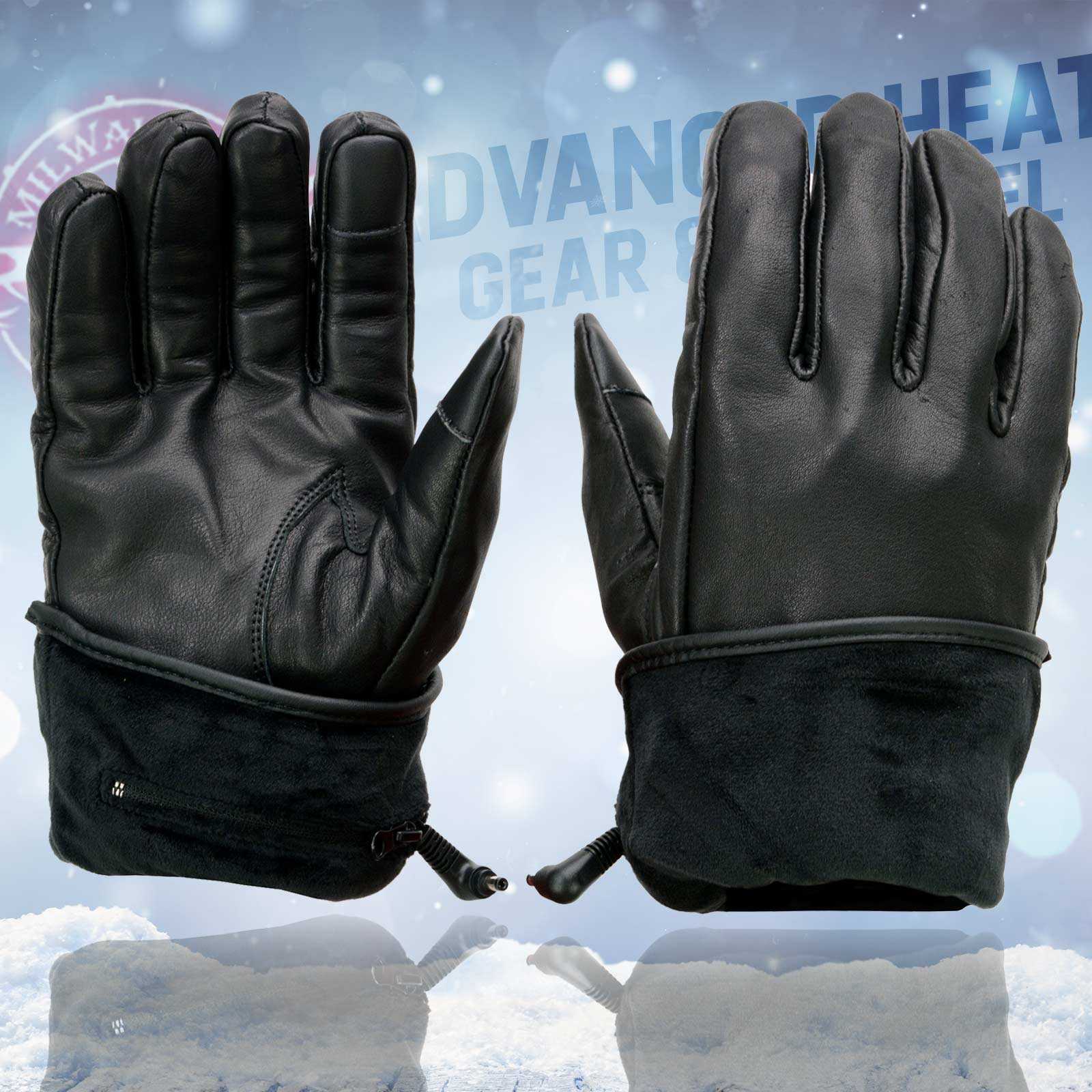 Milwaukee Leather MG7519SET Mens Black Leather Heated Winter Gloves for Motorcycle Ski Hiking w/ Battery & i-Touch Small, Men's, Size: One Size