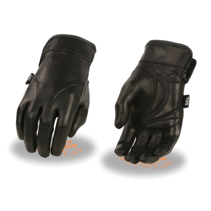 Milwaukee Leather MG7700 Women's Black Leather Gel Palm Lightweight Motorcycle Hand Gloves W/ Open Wrist Expansion