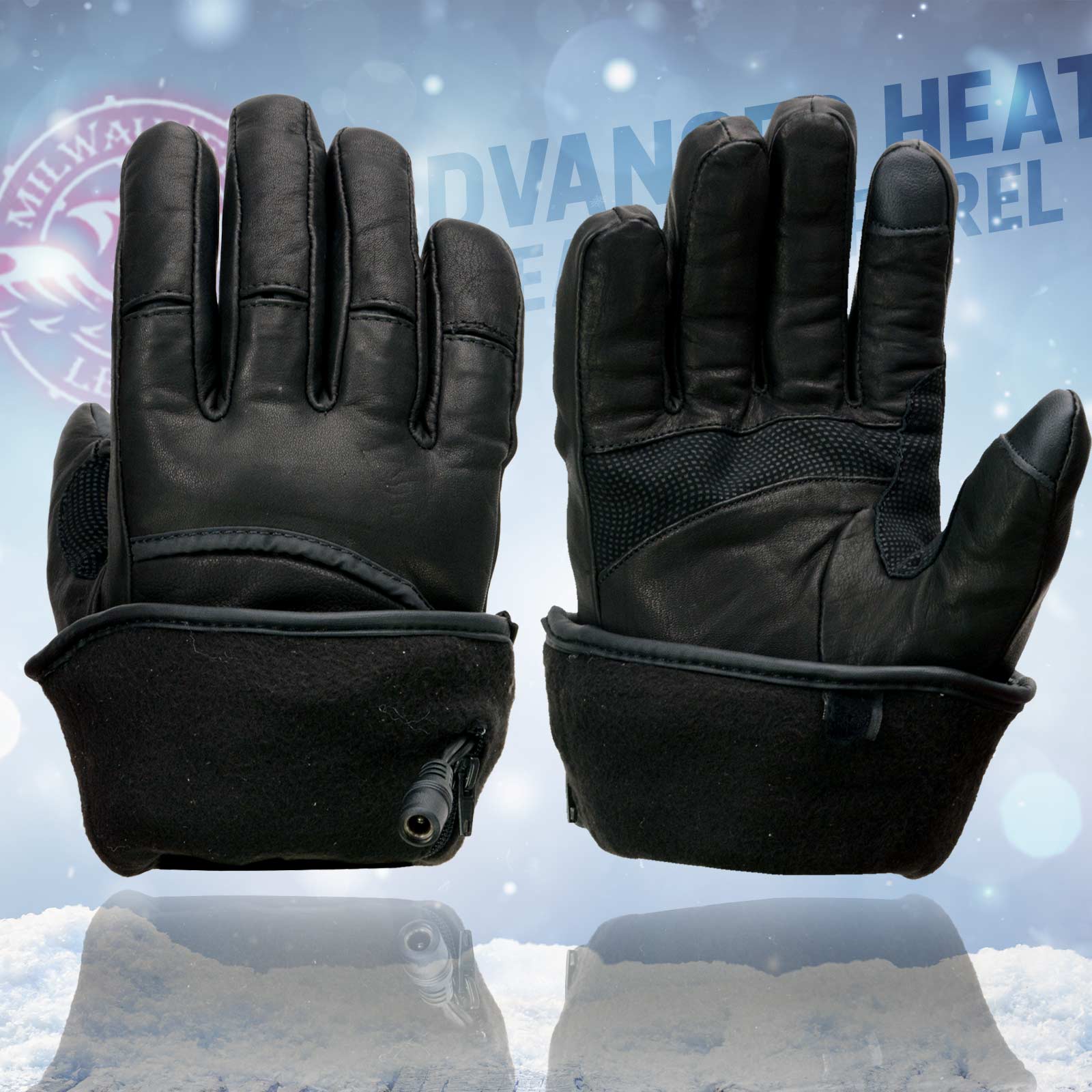 Milwaukee Leather MG7713SET Women's Heated Black Leather Winter Gloves w/ Battery Pack-Wire Harness and i-Touch