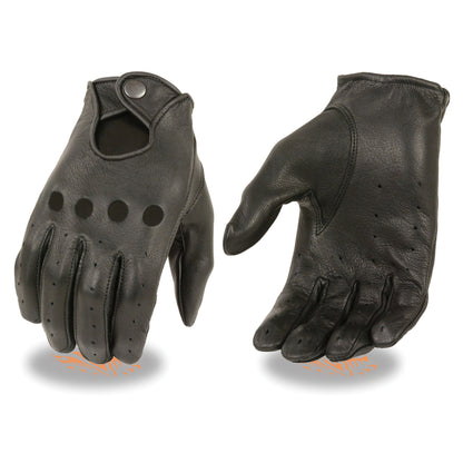 Milwaukee Leather MG7720 Women's Black Perforated Leather Full Finger Motorcycle Hand Gloves W/ Breathable ‘Open Knuckle’