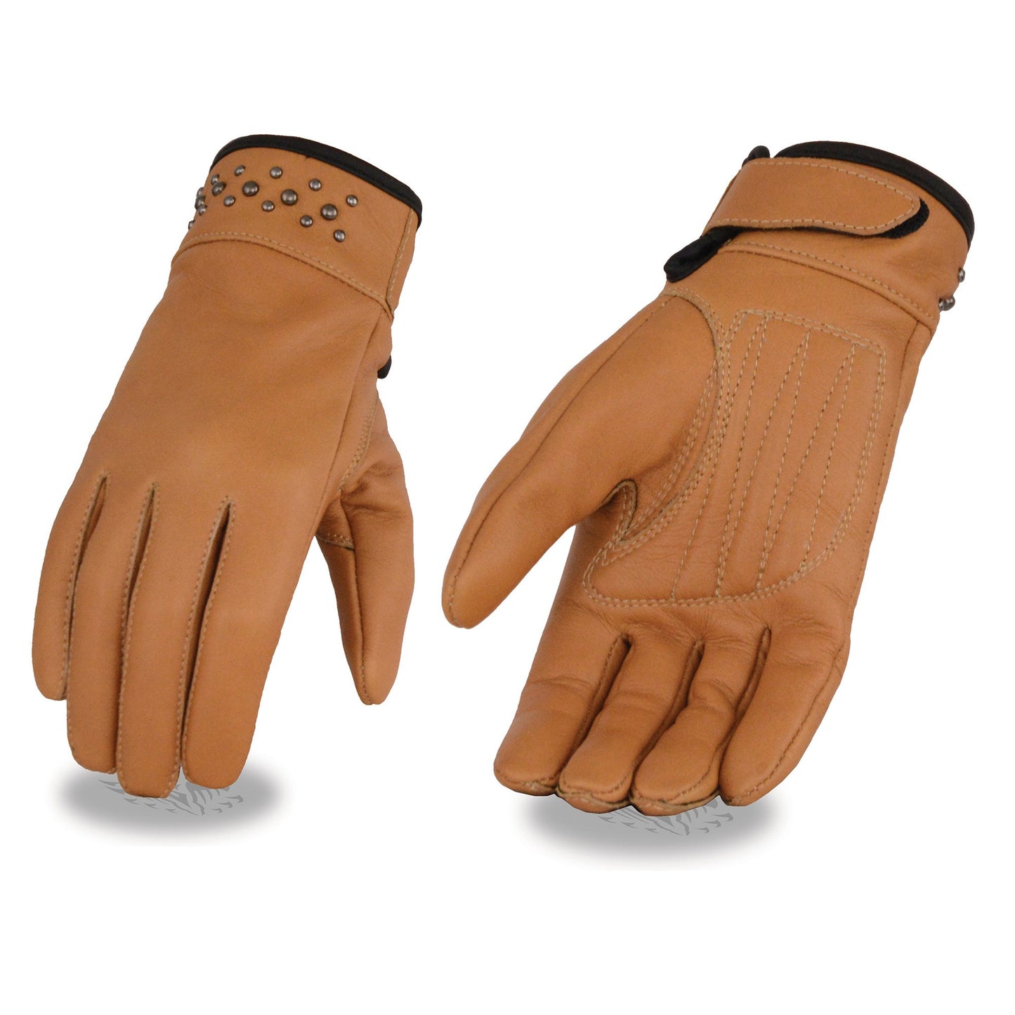 Milwaukee Leather MG7760 Women's Saddle Leather Gel Palm Lightweight Motorcycle Hand Gloves W/ Stylish ‘Wrist Detailing’