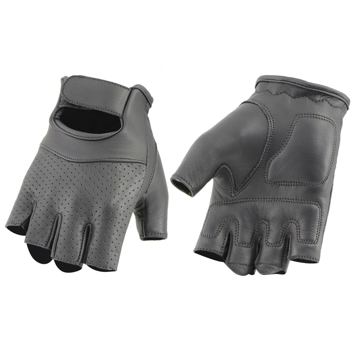 Milwaukee Leather MG7780 Women's Black Leather Perforated Fingerless Motorcycle Gloves - Gel Padded Palm Biker Gloves