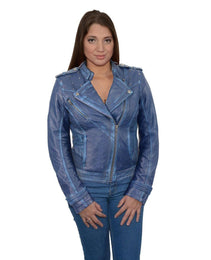 Milwaukee Leather SFL2840 Women's Maiden Royal Blue Premium Sheepskin Motorcycle Fashion Leather Jacket with Studs