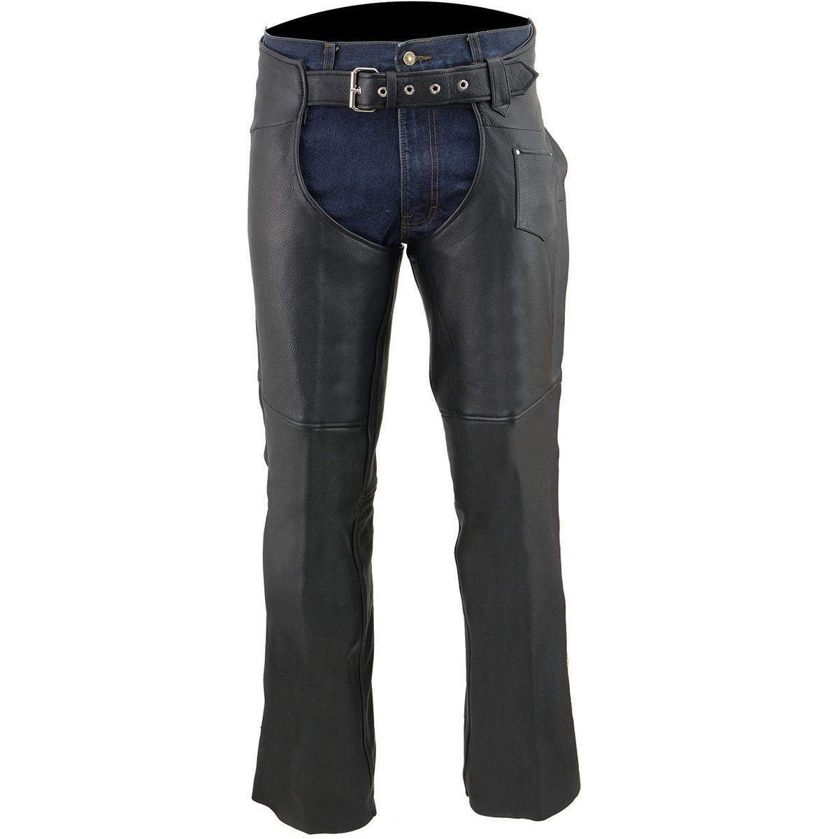 Milwaukee Leather Men's Black Premium Leather Fully Lined Motorcycle Chaps w/ Front Coin Pocket ML1115