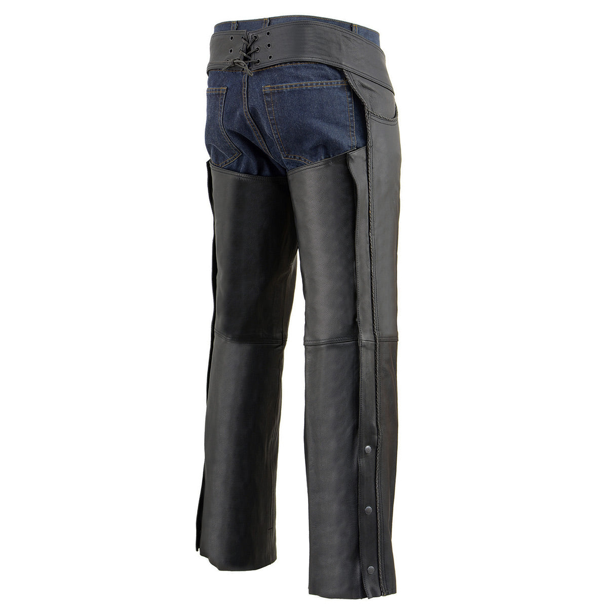 Milwaukee Leather Chaps for Men's Black Thin Braided Naked Soft Leather - Jean Style Pocket Motorcycle Chap- ML1125