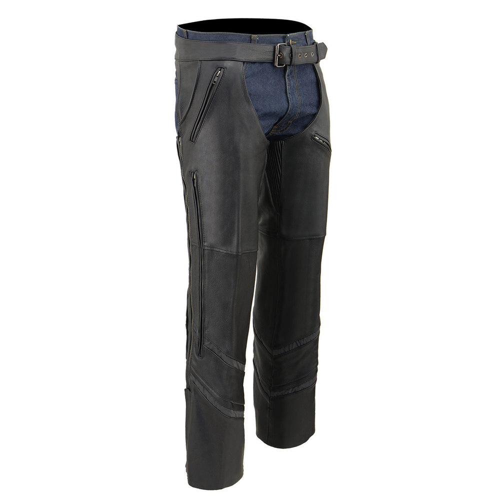Milwaukee Leather ML1144 Men's Black Leather Vented Chaps with Reflective Piping