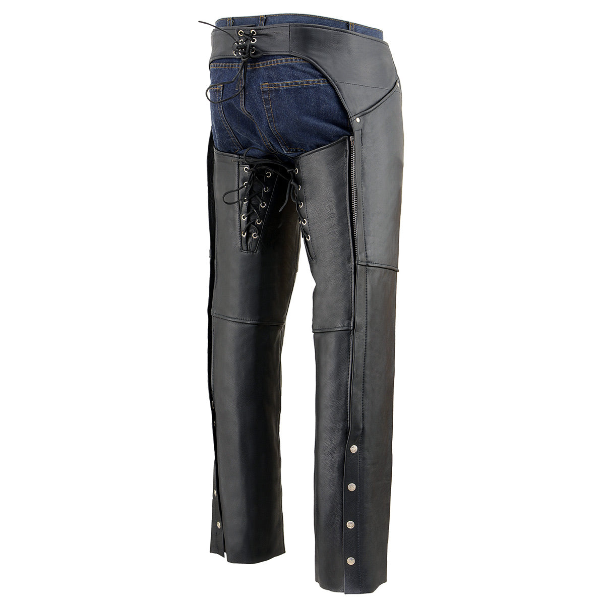Milwaukee Leather Chaps for Women Black Naked Skin - Deep Hip Pockets and Back Thigh Laces Motorcycle Chap - ML1173