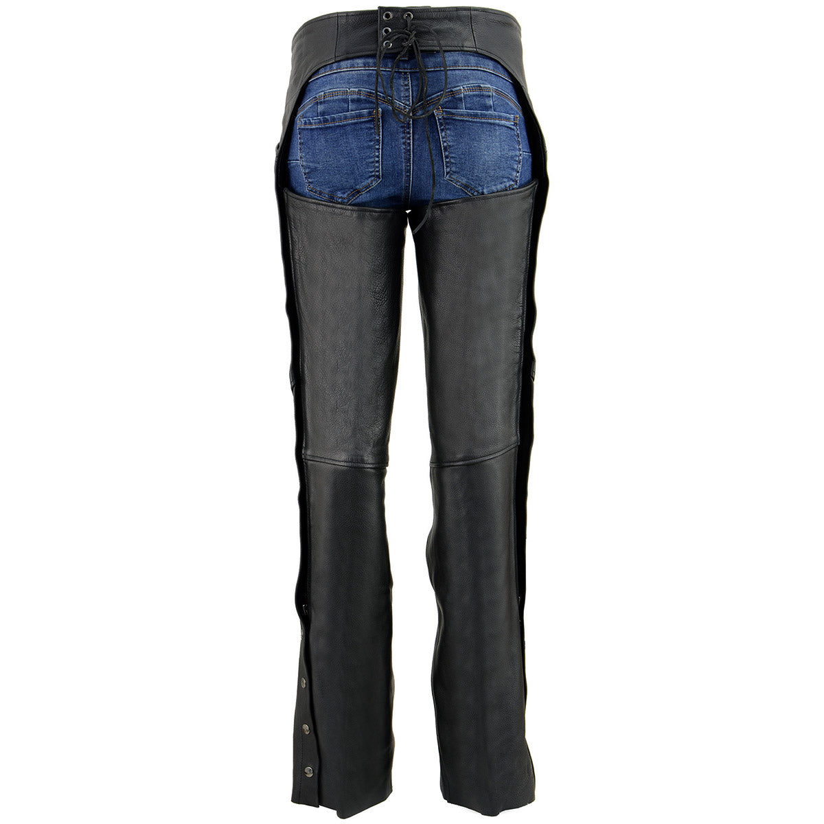 Milwaukee Leather Chaps for Women Black Naked Skin- Classic Black Color Wing Embroidery Motorcycle Chap- ML1179