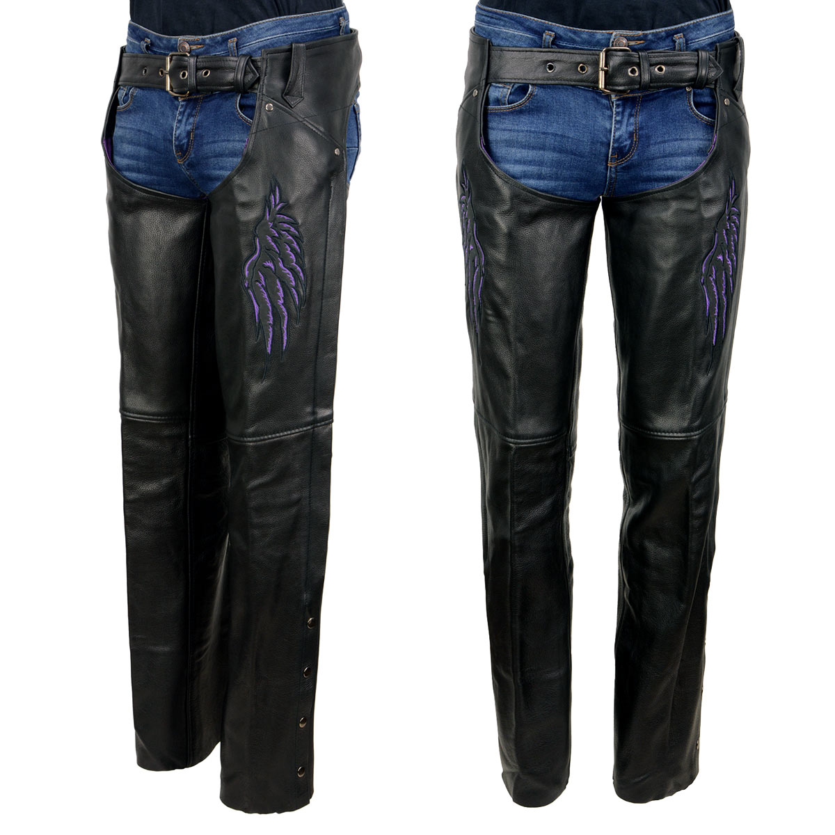 Milwaukee Leather ML1180 Women's Black Leather Chaps with Reflective Wing Detail