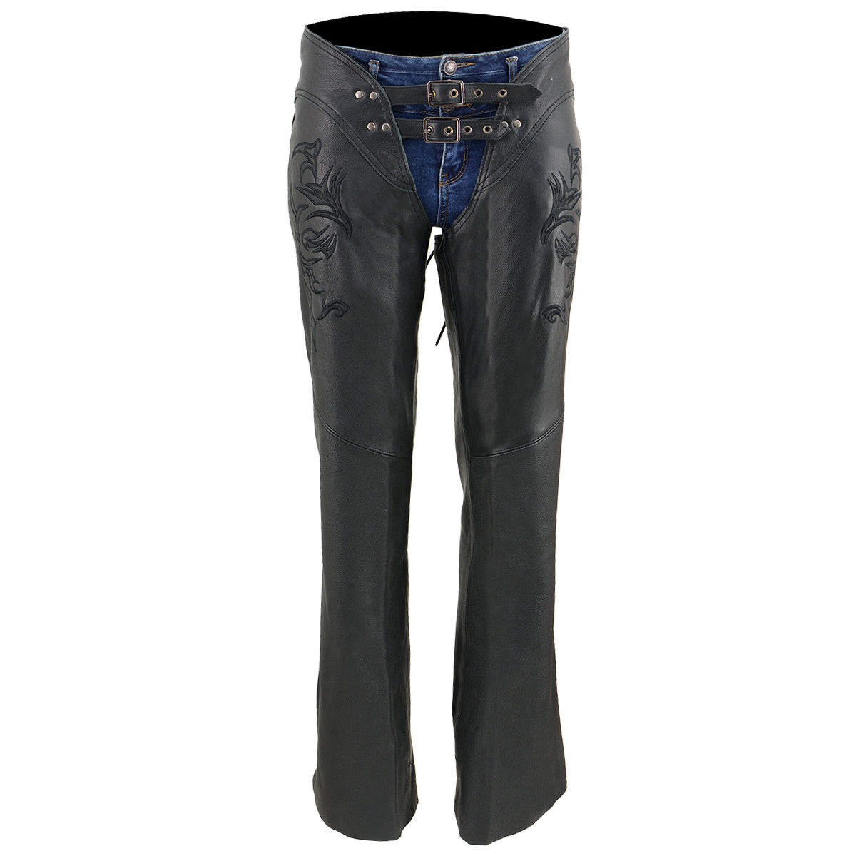 Milwaukee Leather Chaps for Women Black Low-Rise Waist- Double