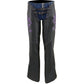 Milwaukee Leather Chaps for Women Black and Purple Low-Rise Waist- Double Buckle Reflective Embroidery Motorcycle Chap- ML1187