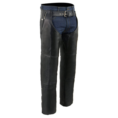 Milwaukee Leather ML1191 Men's Black Leather Four Pocket Thermal Lined Motorcycle Chaps