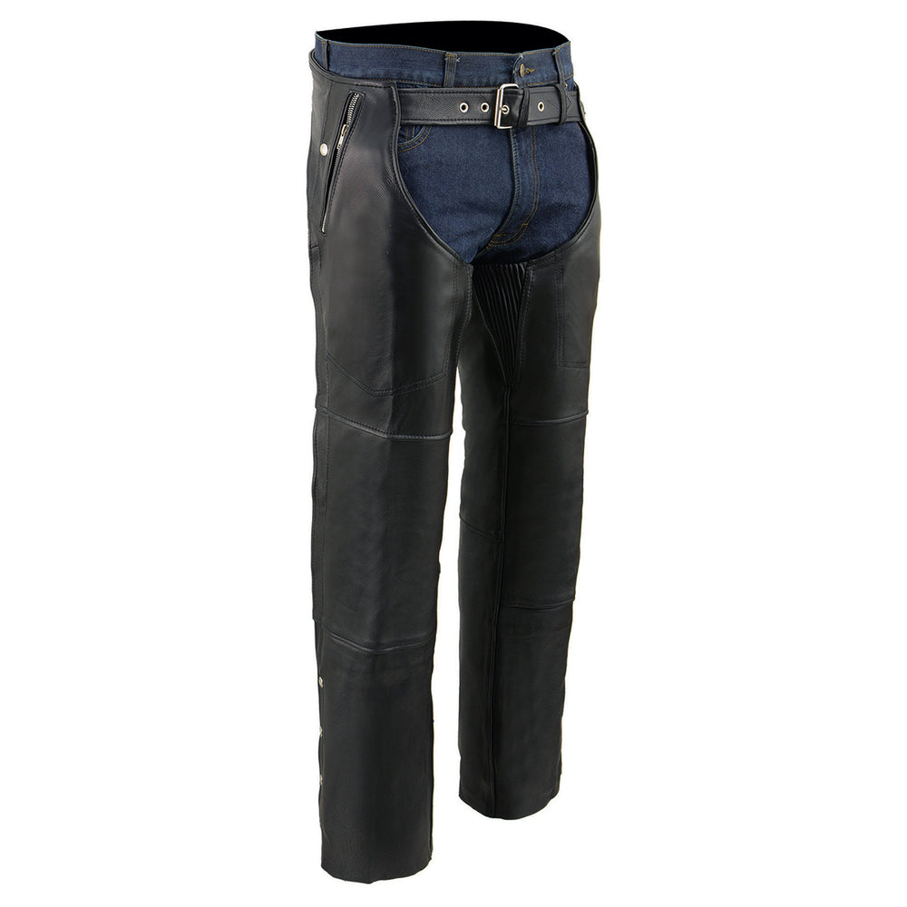 Milwaukee Leather ML1191 Men's Black Leather Four Pocket Thermal Lined Motorcycle Chaps