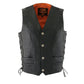 Milwaukee Leather ML1369 Men's Black Naked Leather Side Lace Motorcycle Rider Vest w/ Buffalo Nickel Snaps Closure