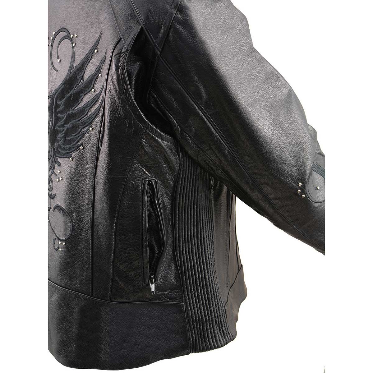 Milwaukee Leather X1952 Women's Embroidered Wing and Stud Design Black Leather Scooter Jacket