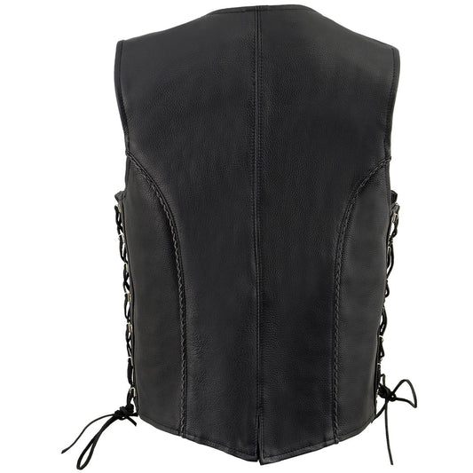 Milwaukee Leather ML2042 Women's Black Braided Premium Leather Motorcycle Rider Vest w/ Side Laces