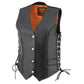 Milwaukee Leather ML2042 Women's Black Thin Braid Naked Leather Side Lace Motorcycle Rider Vest- Front Snap Closure