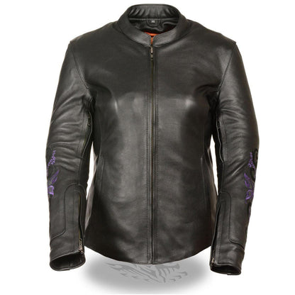 Milwaukee Leather ML2071 Women's Black Leather Jacket with Purple Butterfly Design