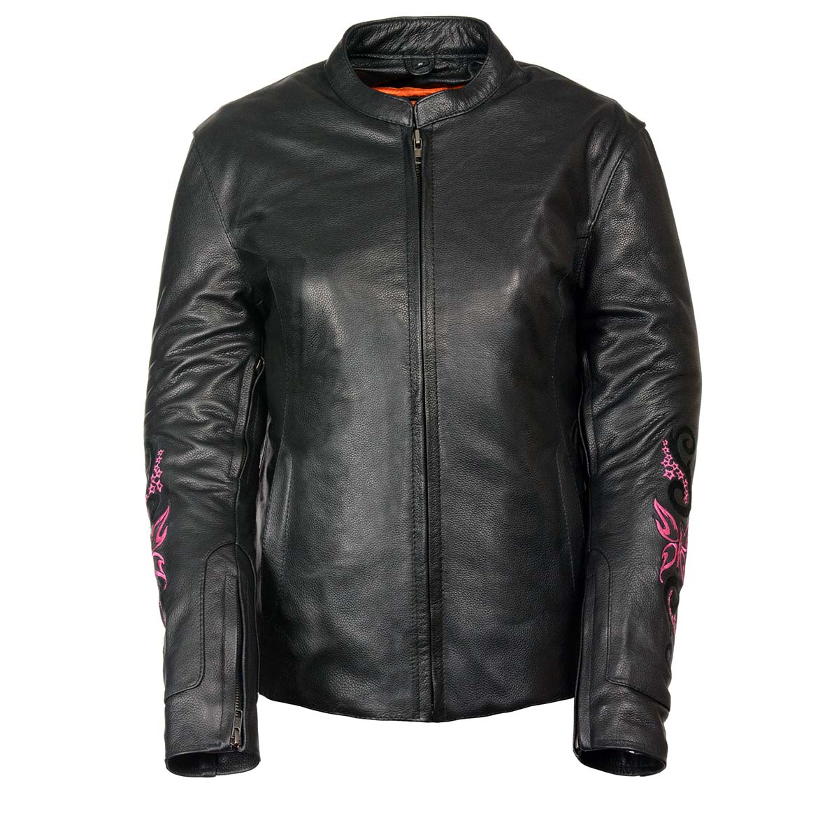 Milwaukee Leather ML2071 Ladies Black Leather Jacket with Fuchsia Butterfly Design