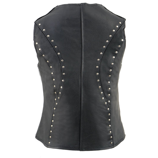 Milwaukee Leather ML2078 Women's Black Premium Leather Motorcycle Rider Vest w/ Studding Detail
