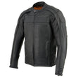 Milwaukee Leather ML2083 Men's Black Premium Leather Vented Motorcycle Rider Jacket w/ Reflective Piping