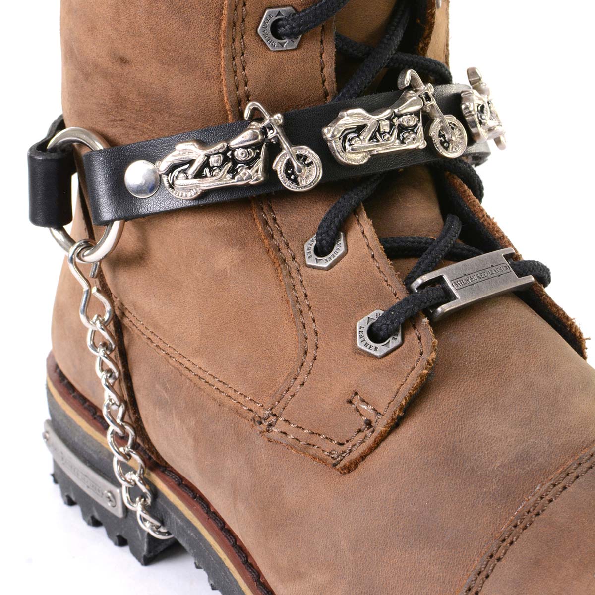 Milwaukee Leather MLA3003 Silver Biker Chain for Motorcycle Boots with Motorcycle Medallion