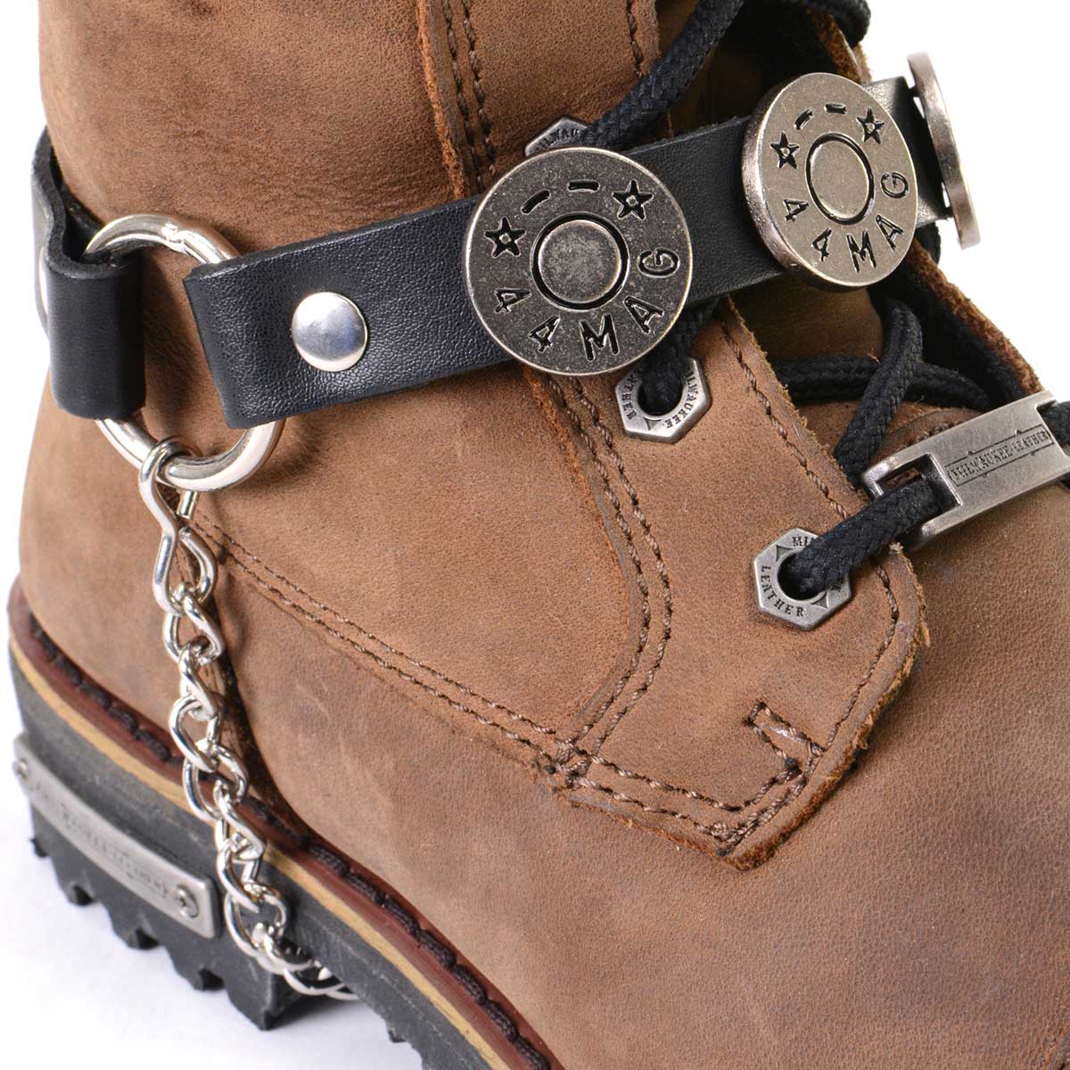 Milwaukee Leather MLA3004 Silver Biker Chain for Motorcycle Boots with 44 MAG Medallion