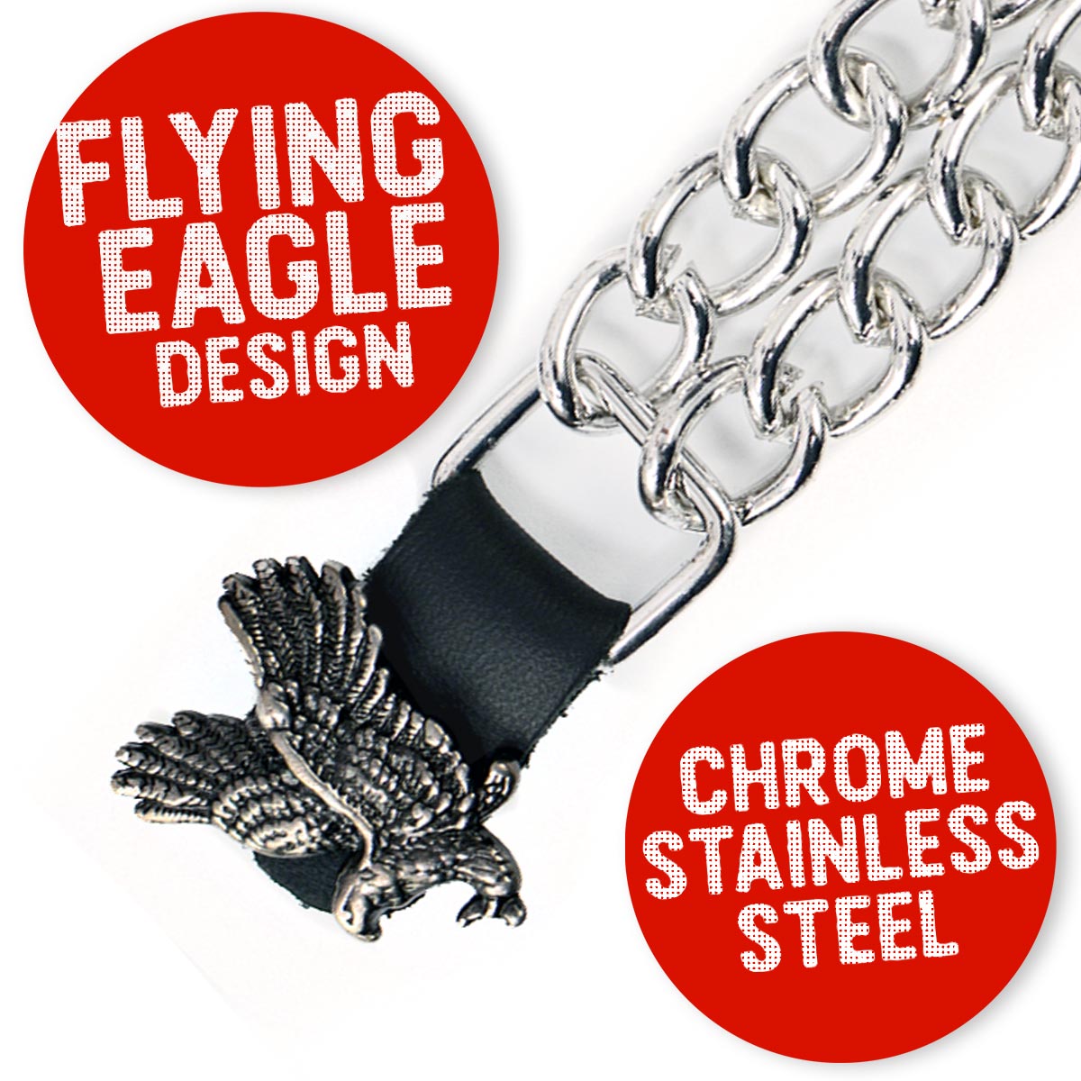 Milwaukee Leather Flying Eagle Medallion Vest Extender - Double Chrome Chains Genuine Leather 6.5" Extension 4-PCS MLA6003SET