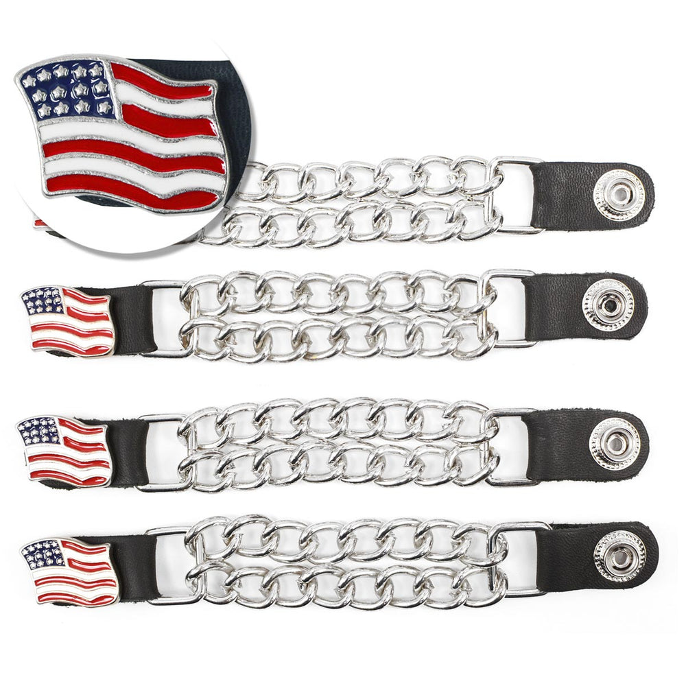 Milwaukee Leather American Flag Vest Extender - Double Chrome Chains Genuine Leather 6.5