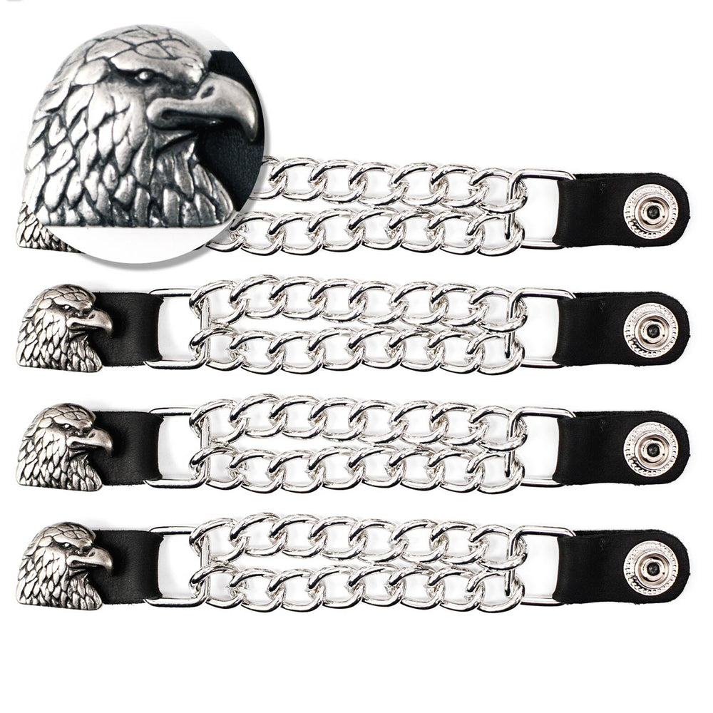 Milwaukee Leather Eagle Head Medallion Vest Extender - Double Chrome Chains Genuine Leather 6.5