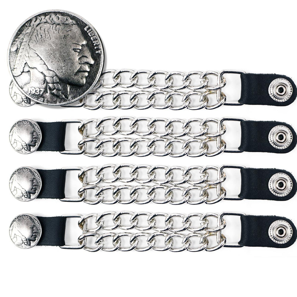 Milwaukee Leather Indian Head Medallion Vest Extender - Double Chrome Chains Genuine Leather 6.5