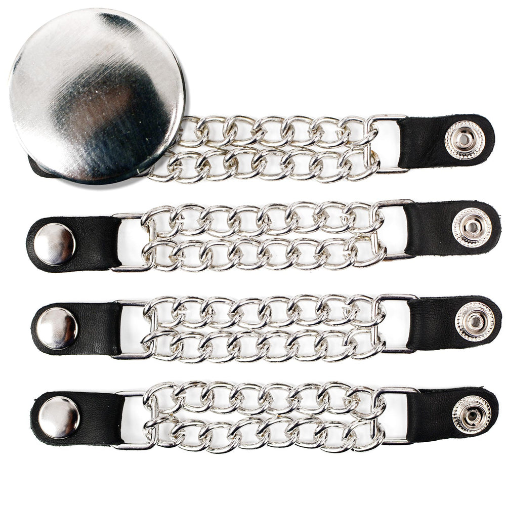 Milwaukee Leather Silver/Chrome Medallion Vest Extender - Double Chrome Chains Genuine Leather 6.5