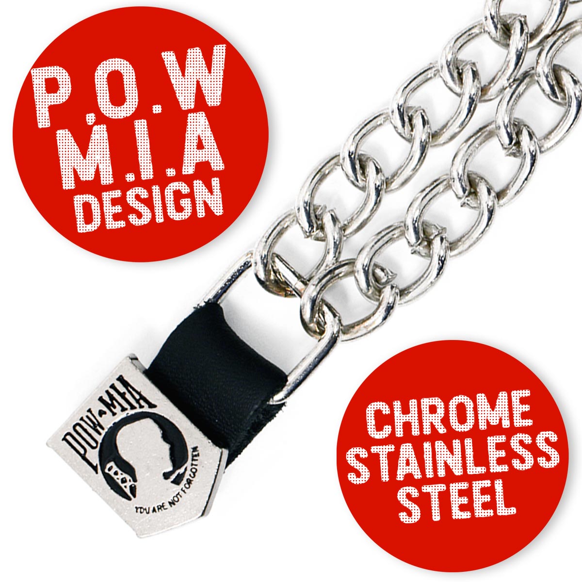 Milwaukee Leather POW/MIA Medallion Vest Extender - Double Chrome Chains Genuine Leather 6.5" Extension 4-PCS MLA6017SET