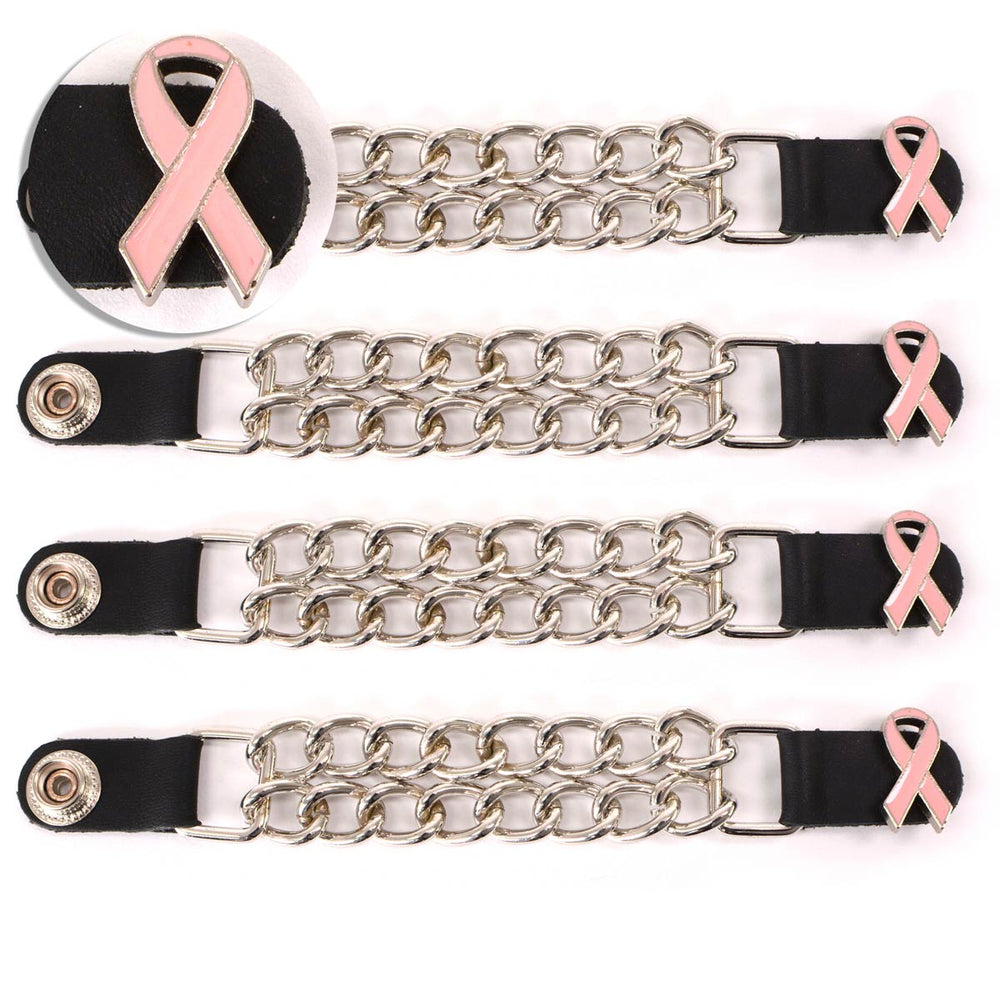 Milwaukee Leather Pink Ribbon Medallion Vest Extender - Double Chrome Chains Genuine Leather 6.5