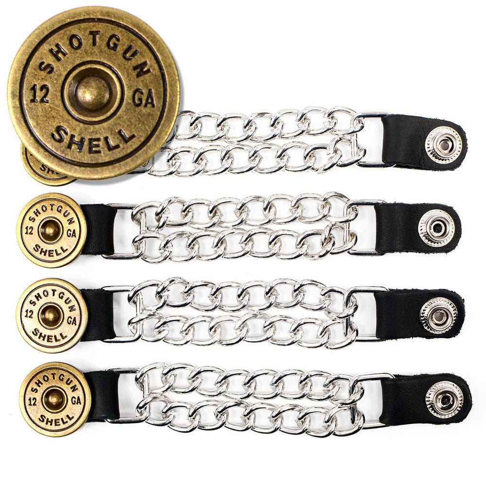 Milwaukee Leather 12 Gauge Shell Medallion Vest Extender - Double Chrome Chains Genuine Leather 6.5