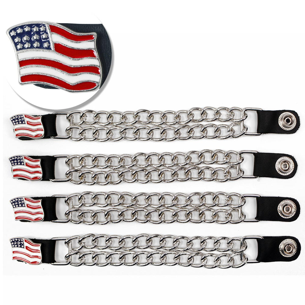 Milwaukee Leather American Flag Medallion Vest Extender - Double Chrome Chains Genuine Leather 8.5
