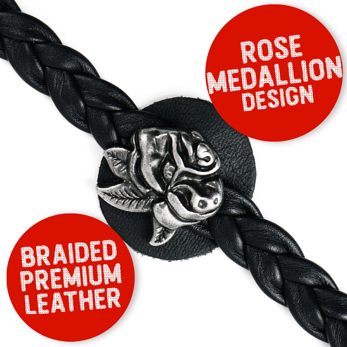 Milwaukee Leather Rose Medallion Vest Extender Genuine Leather Braided Strap 6.5" Extension 4-PCS MLA6065SET