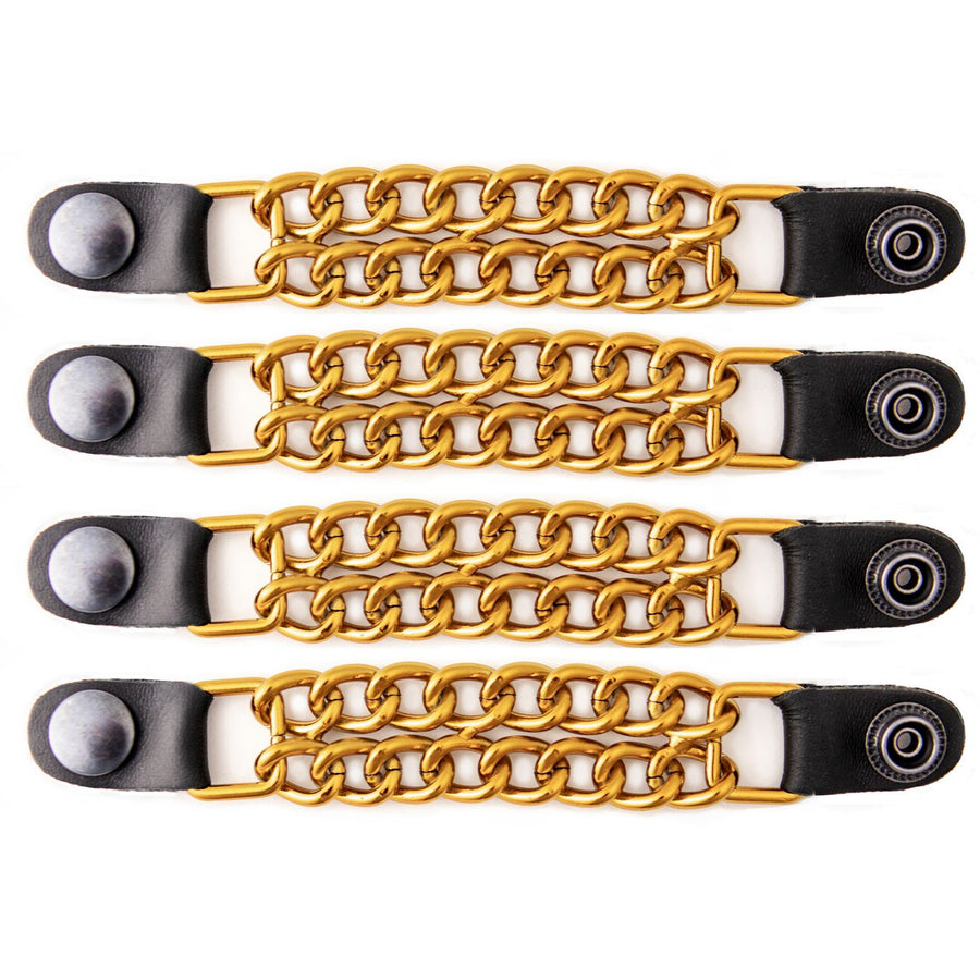 Milwaukee Leather MLA6091 Gold 4 Inch 4-PCS Vest Extender Set - Double Chrome Chains w/ Genuine Leather