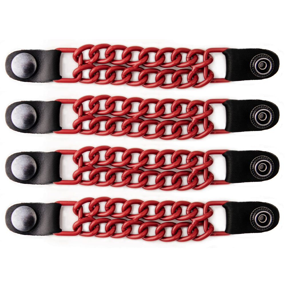 Milwaukee Leather MLA6092 Red 4 Inch 4-PCS Vest Extender Set - Double Chrome Chains w/ Genuine Leather
