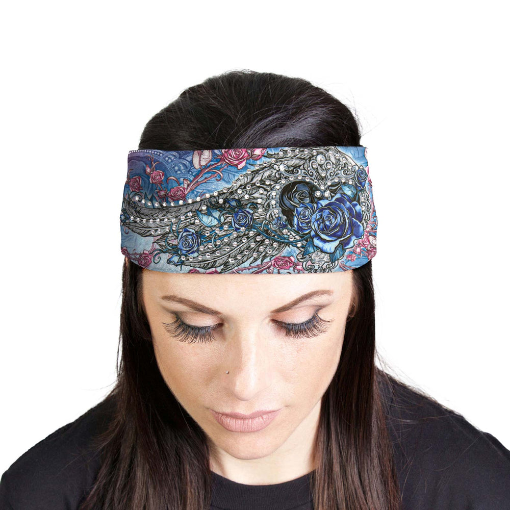 Milwaukee Leather | Bling Designed Wide Headbands-Headwraps for Women Biker Bandana with Angle Roses - MLA8001