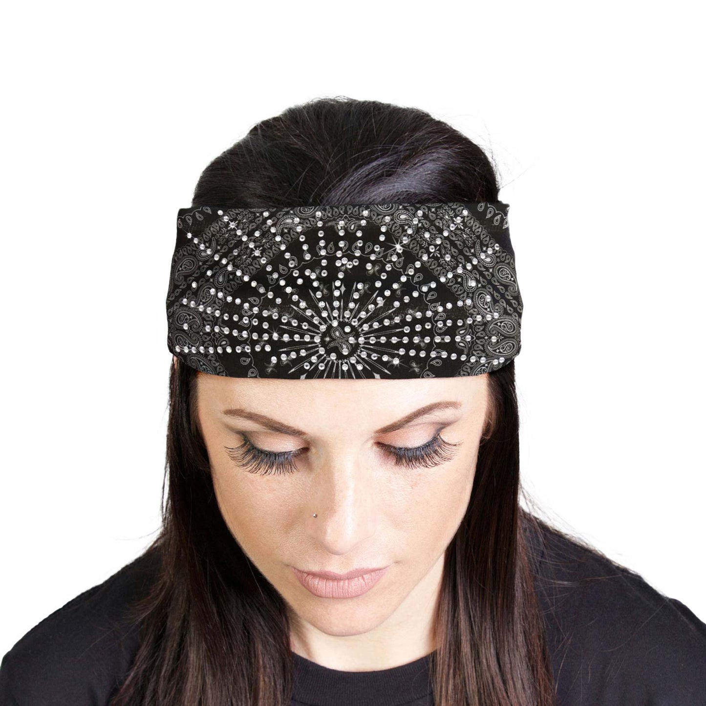 Milwaukee Leather | Bling Designed Wide Headbands-Headwraps for Women Biker bandana Classic Black- MLA8004