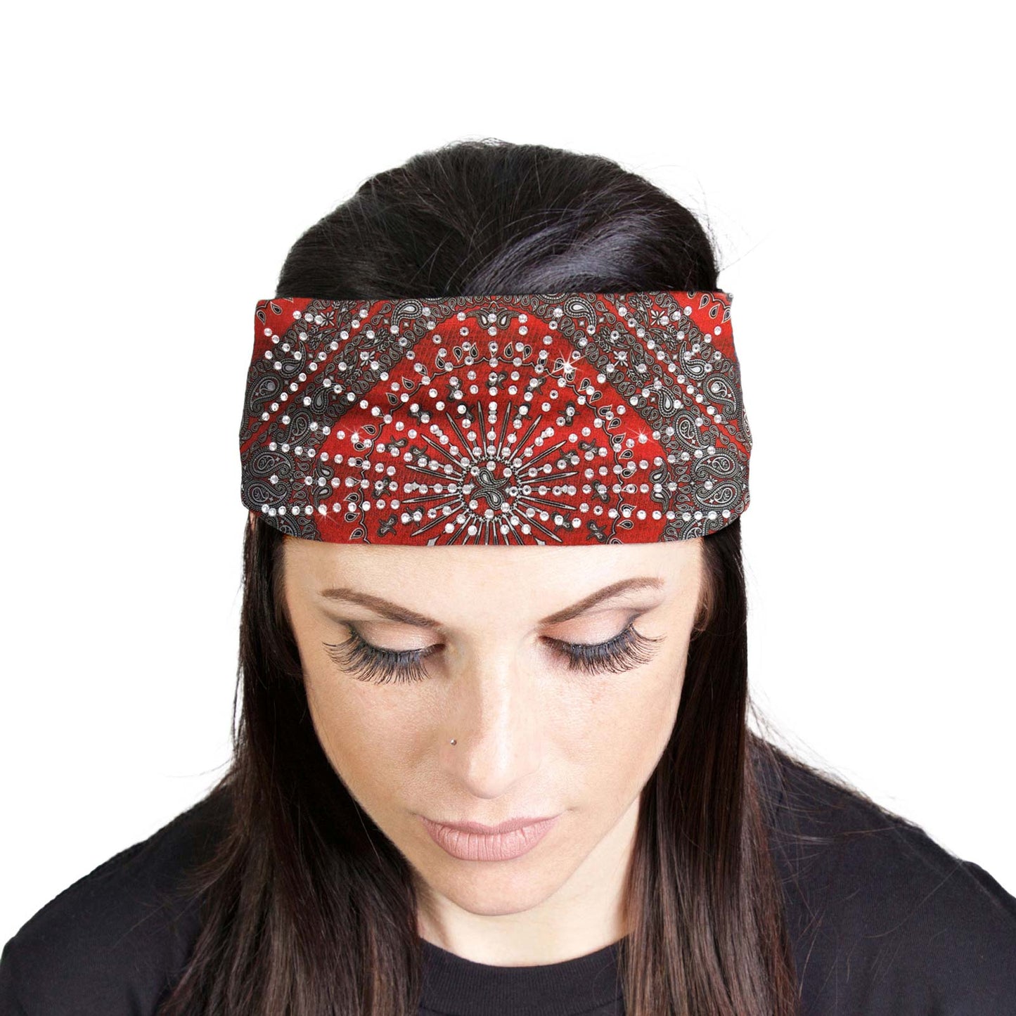 Milwaukee Leather | Bling Designed Wide Headbands-Headwraps for Women Biker bandana Classic Red- MLA8008