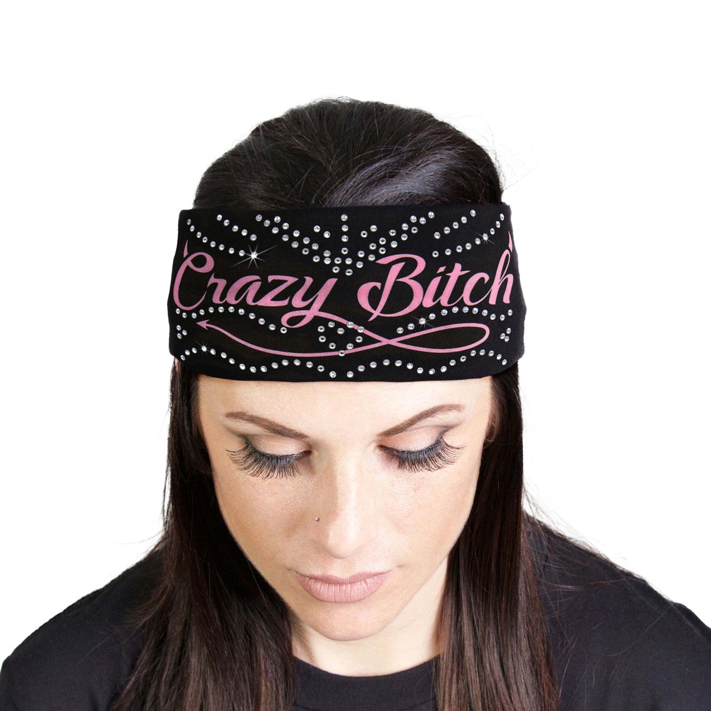 Milwaukee Leather | Bling Designed Wide Headbands-Headwraps for Women Biker Bandana with Crazy Bitch- MLA8016