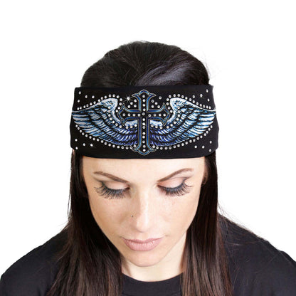 Milwaukee Leather | Bling Designed Wide Headbands-Headwraps for Women Biker Bandana with Cross Wings - MLA8018