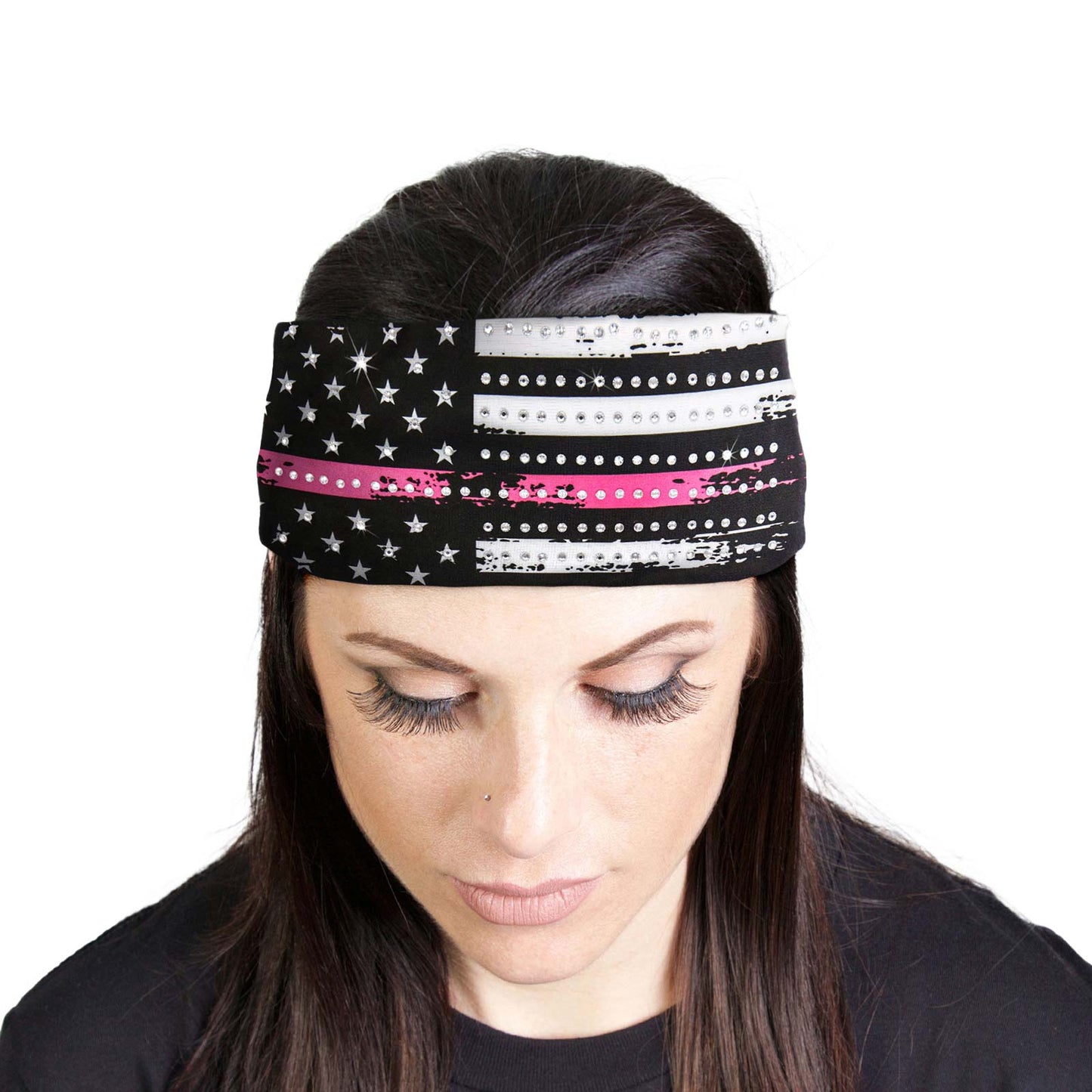 Milwaukee Leather | Bling Designed Wide Headbands-Headwraps for Women Biker Bandana with Pink Flag - MLA8033
