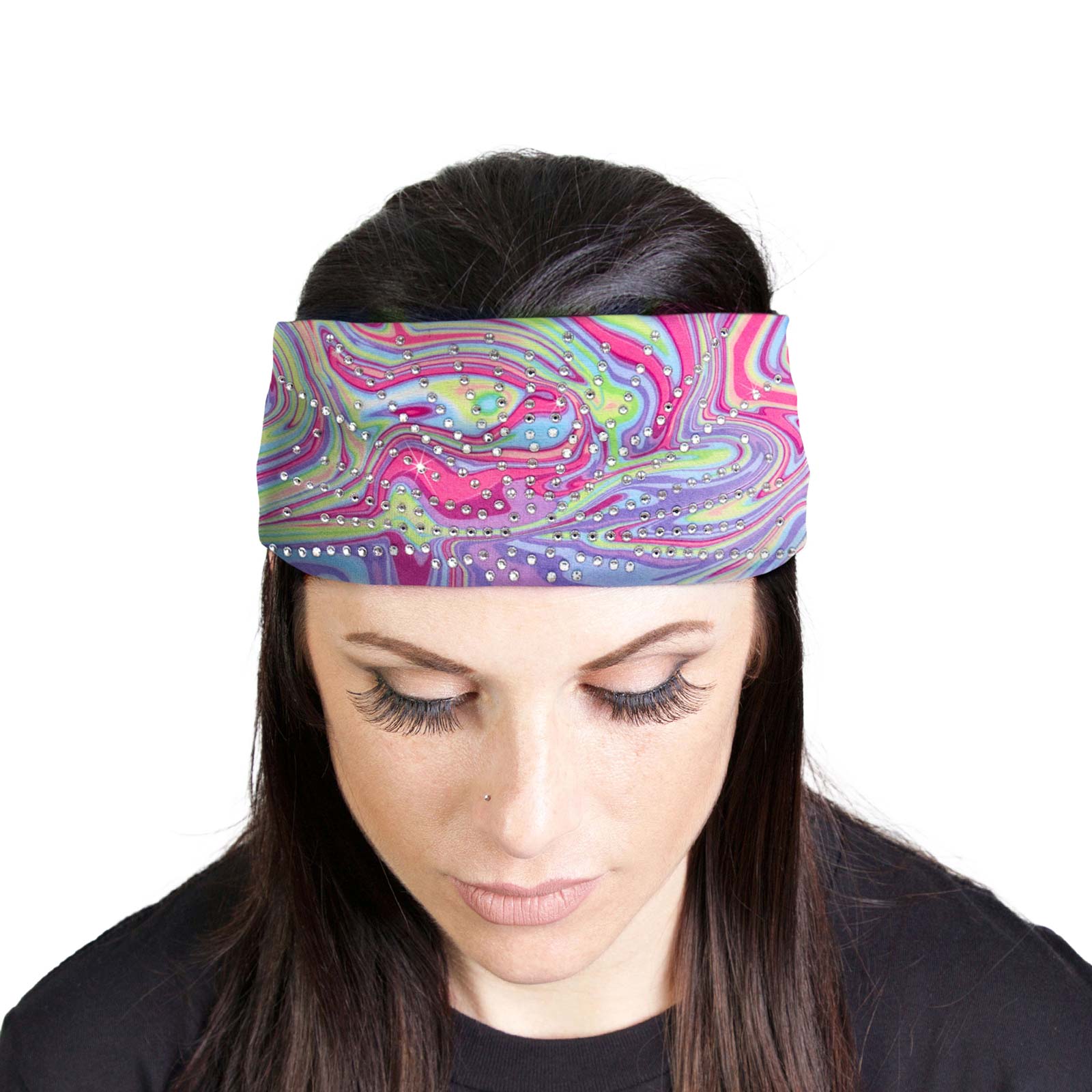 Milwaukee Leather | Bling Designed Wide Headbands-Headwraps for Women Biker Bandana with Rainbow Swirl - MLA8035