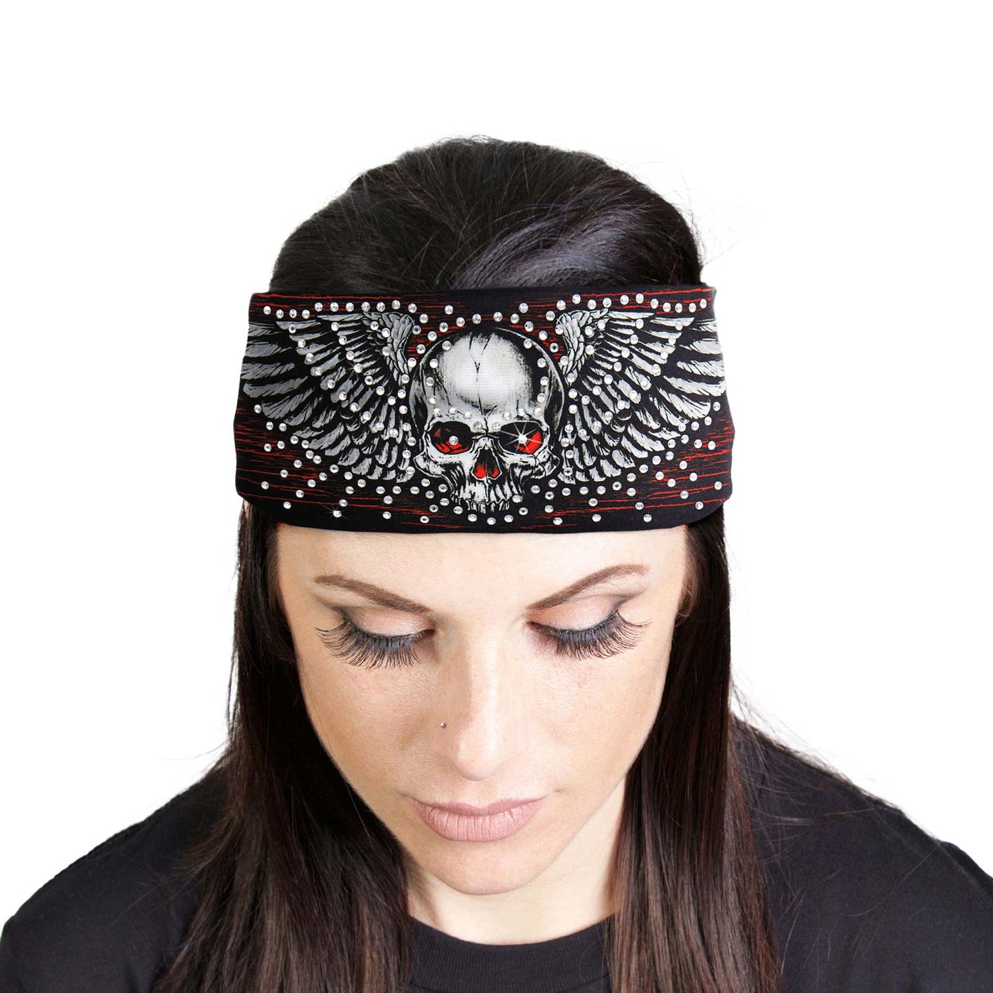 Milwaukee Leather | Bling Designed Wide Headbands-Headwraps for Women Biker Bandana with Skull And Wings - MLA8041