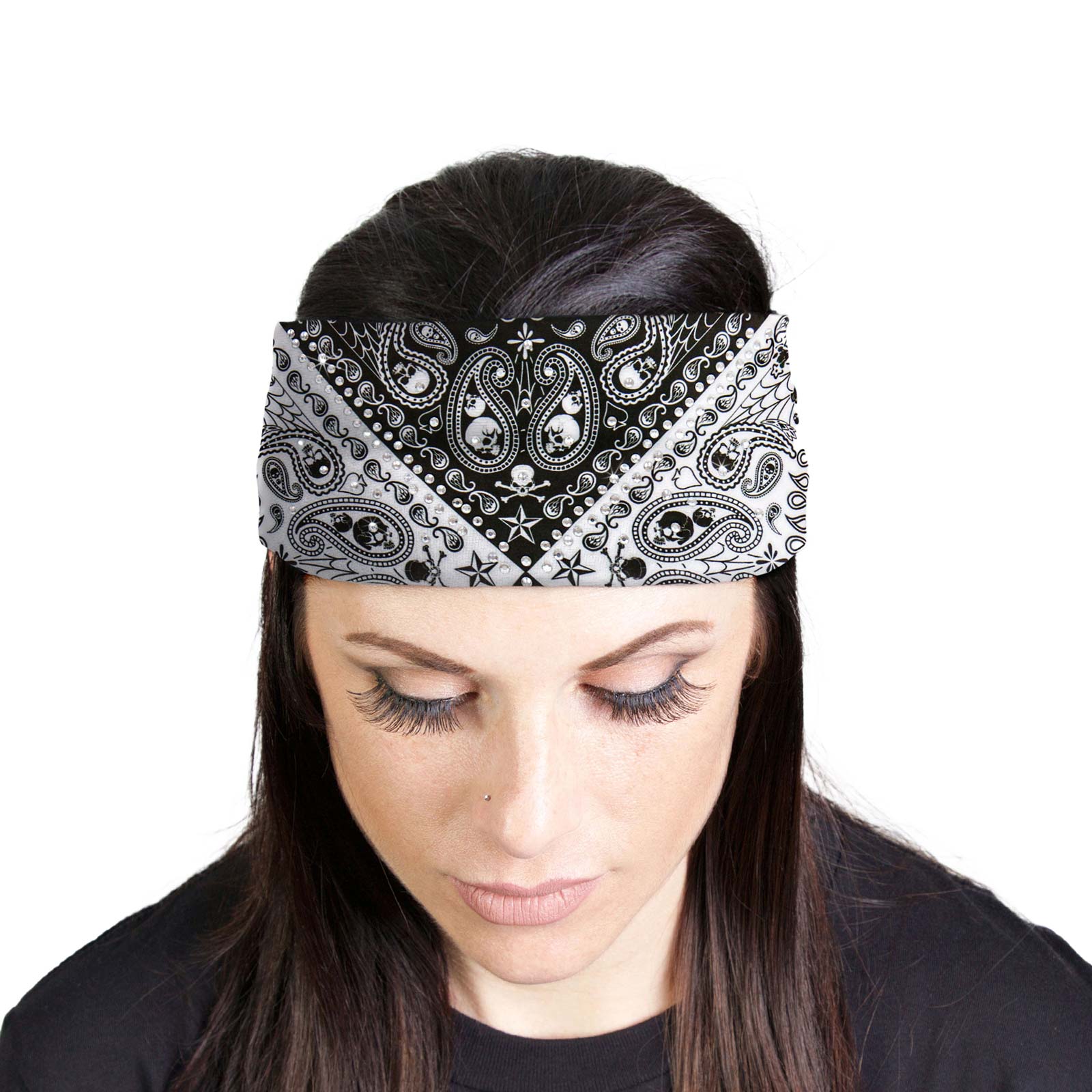Milwaukee Leather | Bling Designed Wide Headbands-Headwraps for Women Biker Bandana with Skull Paisley - MLA8042